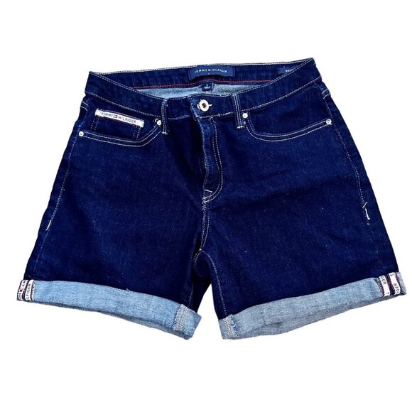 Tommy Hilfiger Dark Blue Greenwich denim Shorts rolled cuffed hem Size 4 - Picture 1 of 2